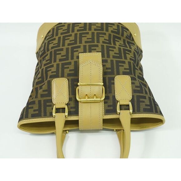 Authentic Fendi Zucca Bucket Tote Handbag Canvas Brown 8bh091 Zucca Bag - Picture 5 of 9